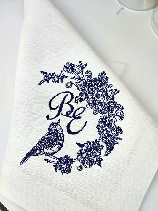 #116 | Blue Floral Wreath with Songbird | Personalized