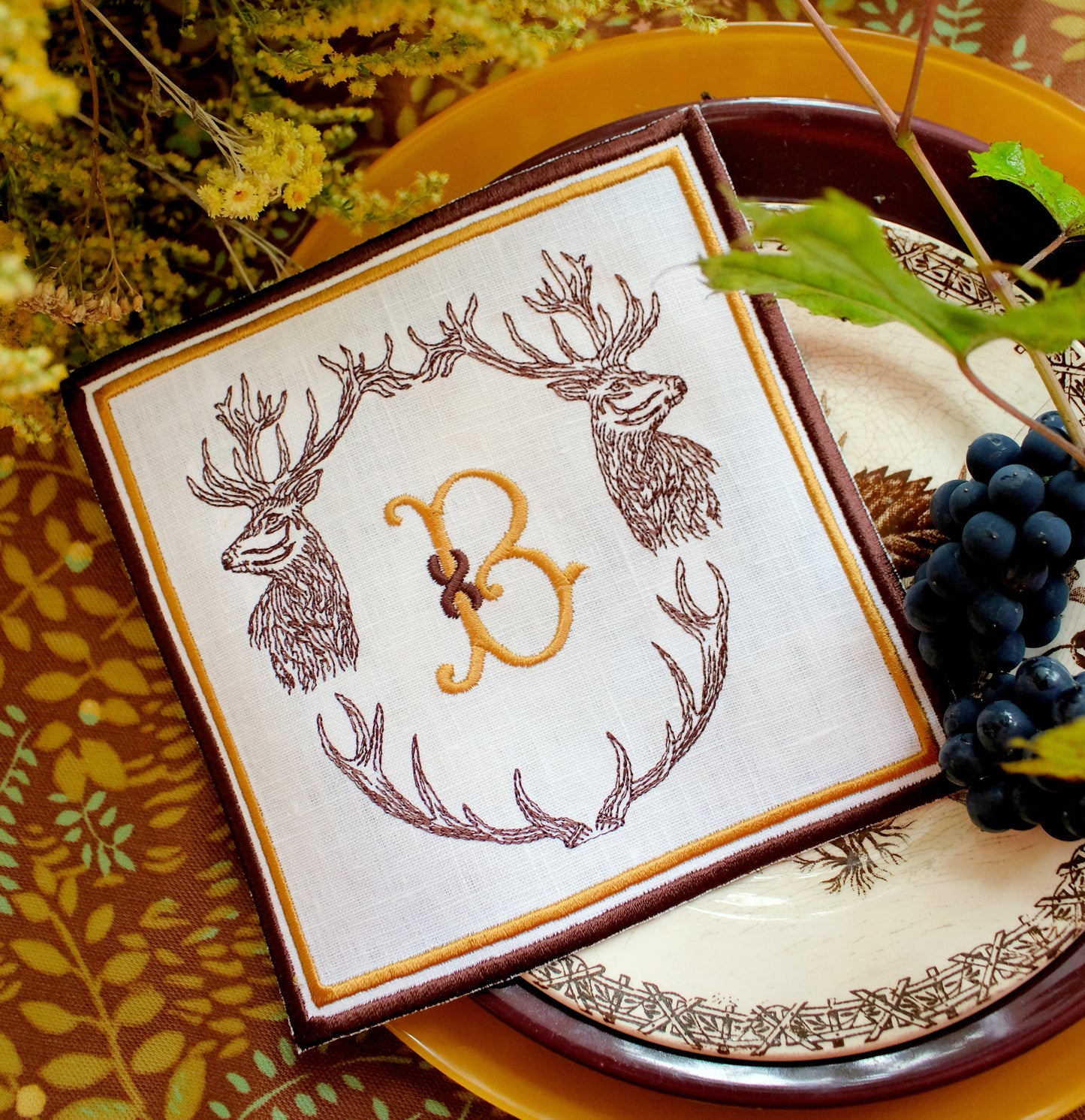 #077 | Stag Crest with Monogram and Antler Frame | Personalized