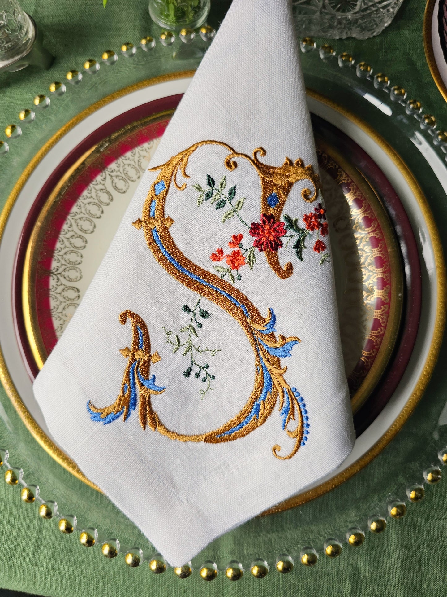 #127 | Ornate Floral Monogram with Gold Scrollwork | Personalized