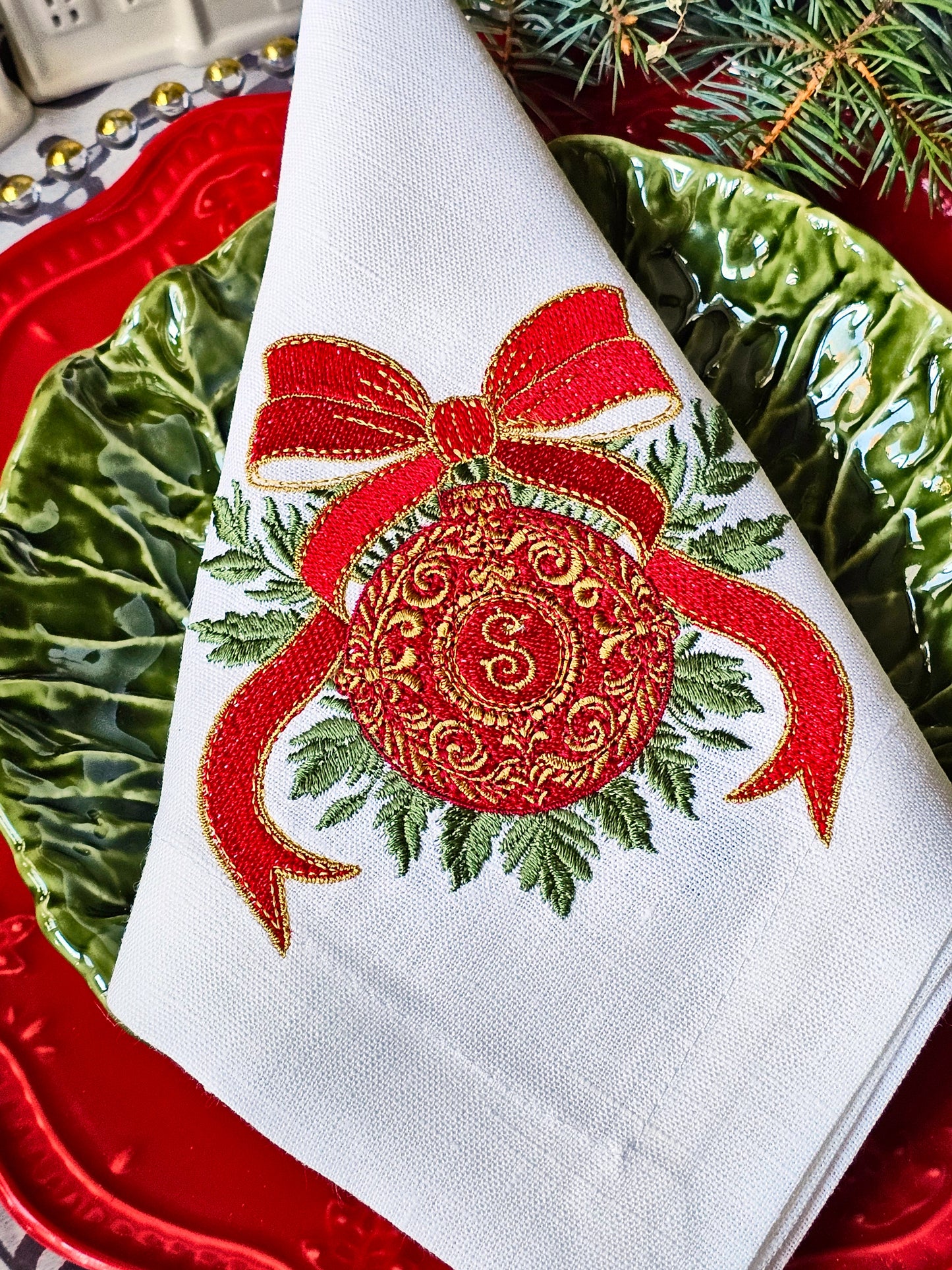 #124 | Baroque Christmas Ornament with Scarlet Bow | Personalized