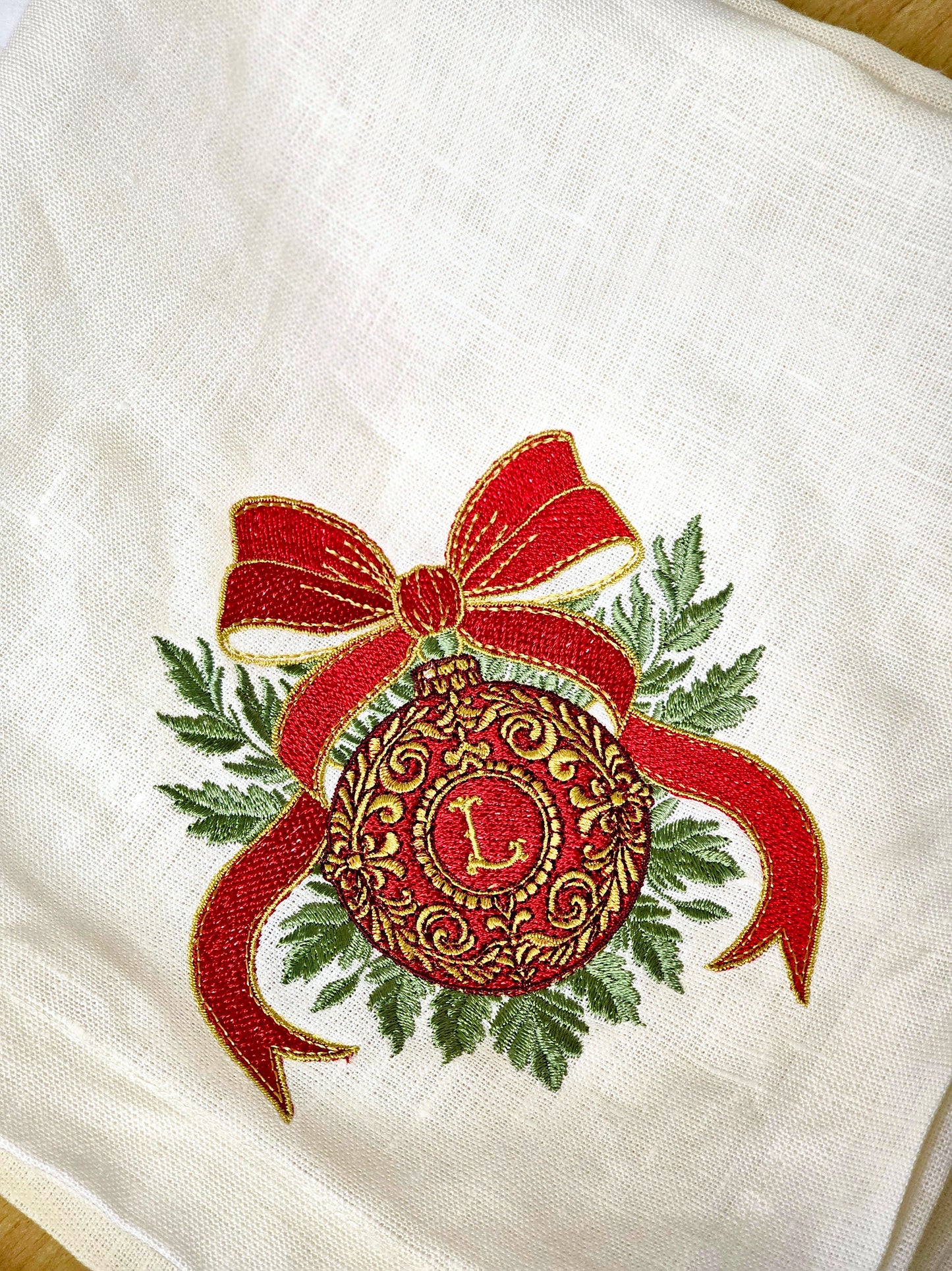 #124 | Baroque Christmas Ornament with Scarlet Bow | Personalized