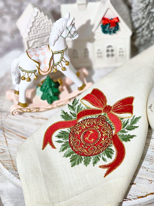 #124 | Baroque Christmas Ornament with Scarlet Bow | Personalized
