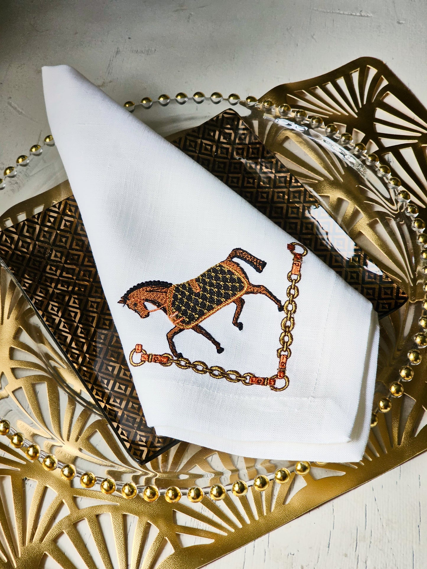 #123 | Prancing Equestrian with Gilded Chain Border