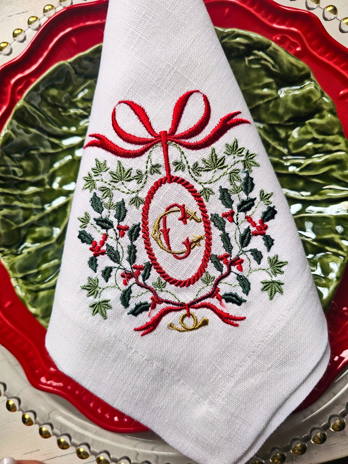 #125 | Holly Monogram Wreath with Scarlet Bow | Personalized