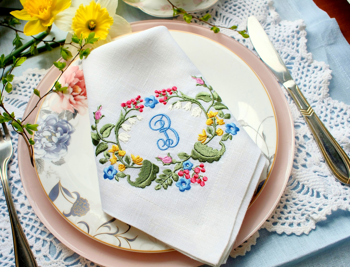 #099 | Pastel Wildflower Wreath with Monogram | Personalized