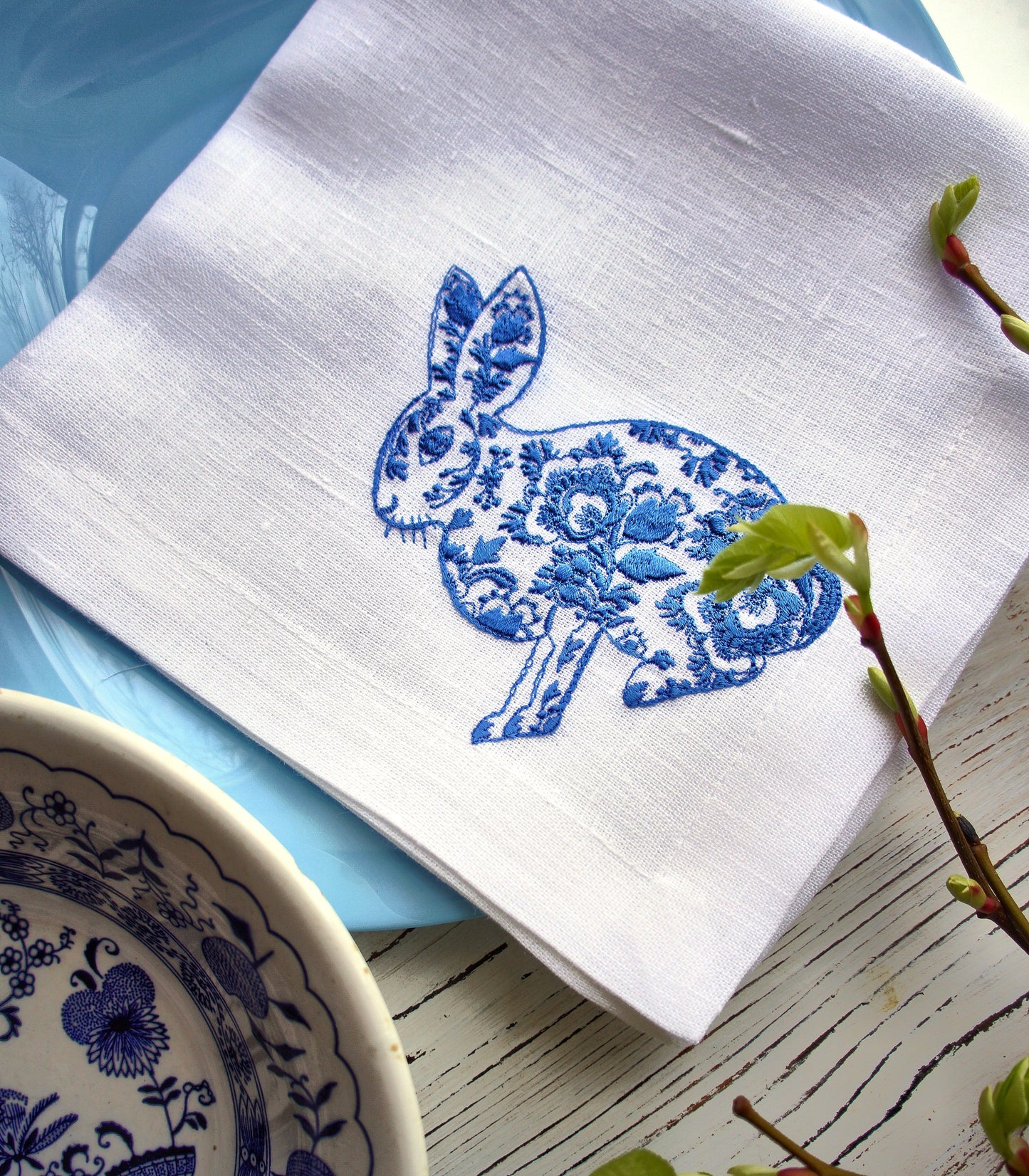 #094 | Blue Floral Rabbit Silhouette Design