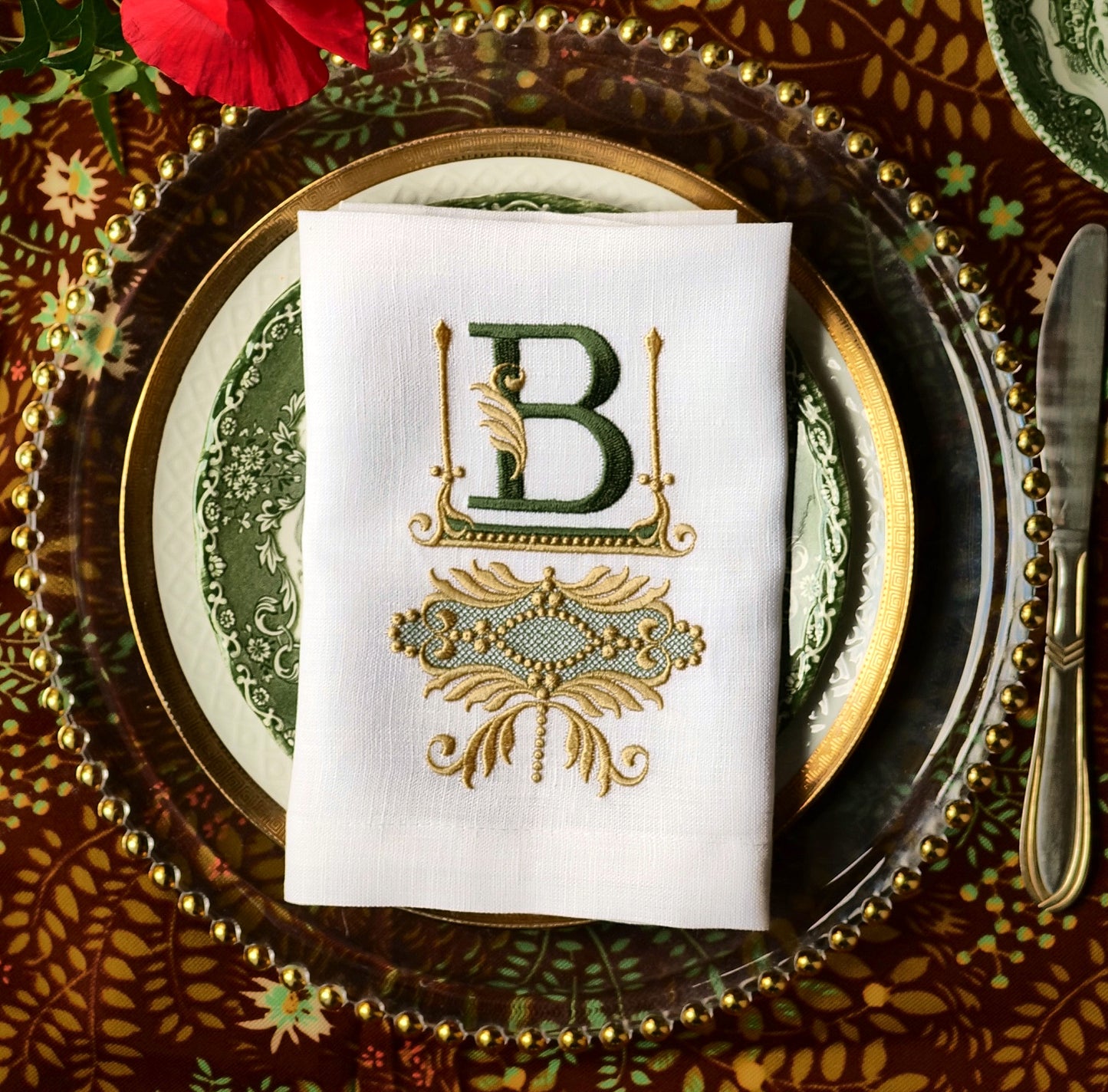 #001 | Ornate Monogram with Gold Filigree Frame | Personalized