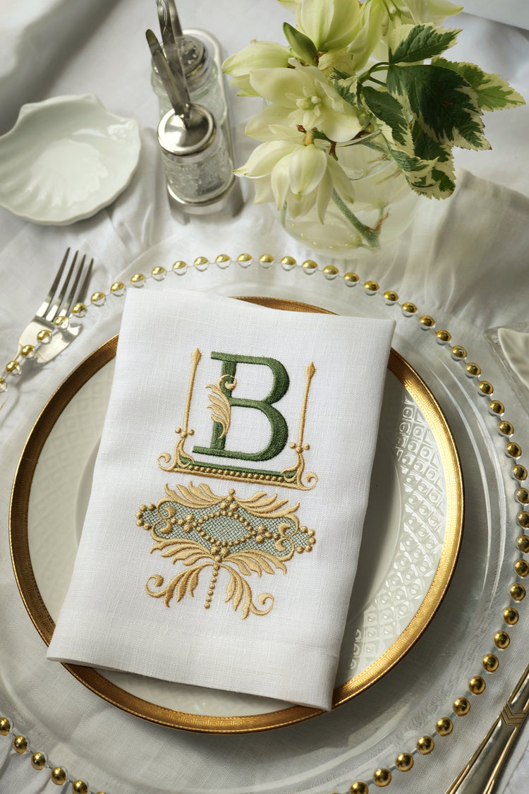 #001 | Royal embroidered monogram | Personalized | Linen napkins