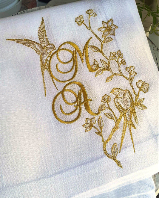 #071 | Floral Monogram with Swallows and Blossoms | Personalized