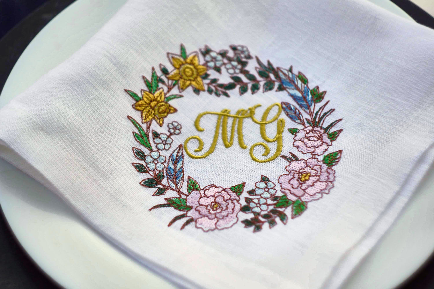#057 | Spring Floral Wreath with Script Monogram | Personalized