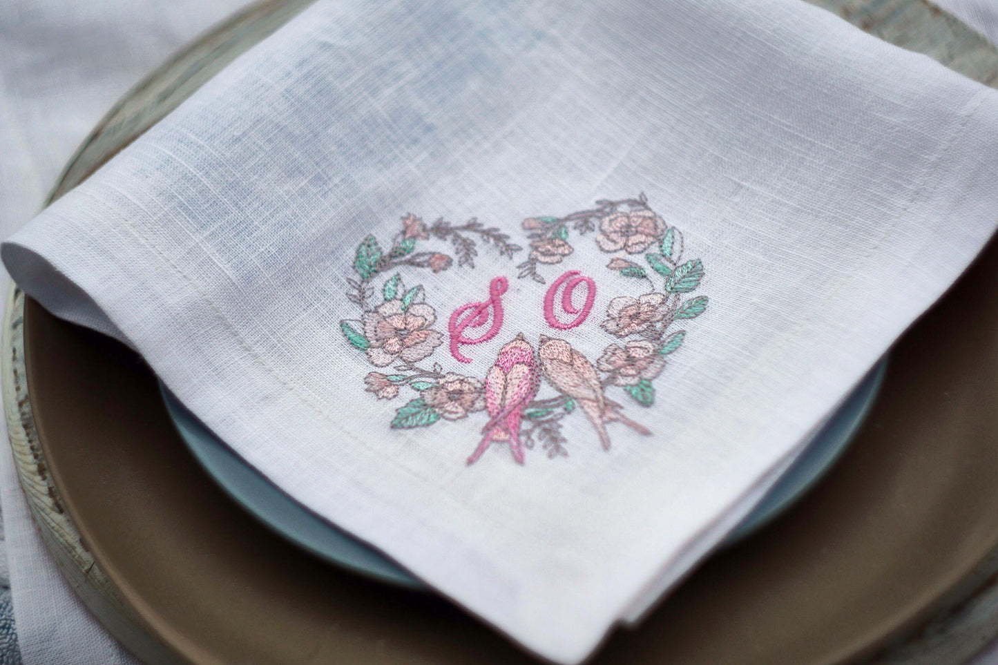 #014 | Lovebirds in Floral Heart Wreath | Personalized