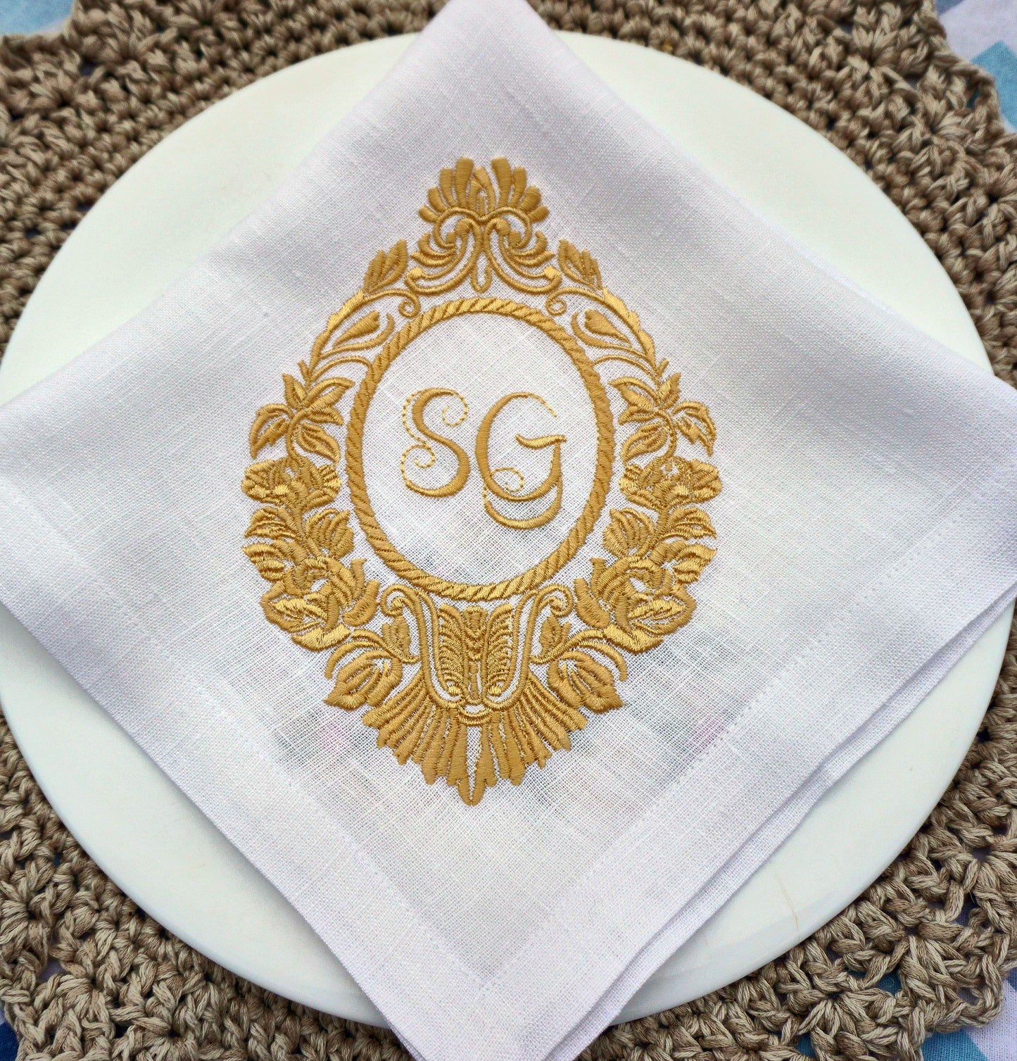 #034 | Leaf Crest Monogram with Ornamental Base | Personalized