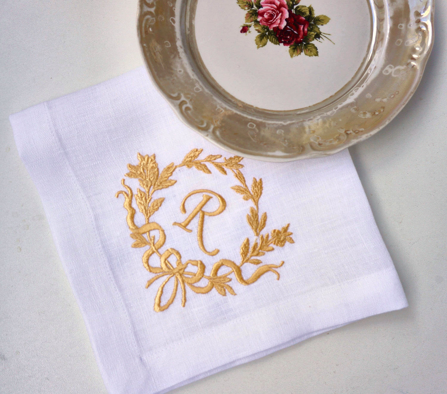 #018 | Golden Laurel Wreath with Ribbon Monogram | Personalized