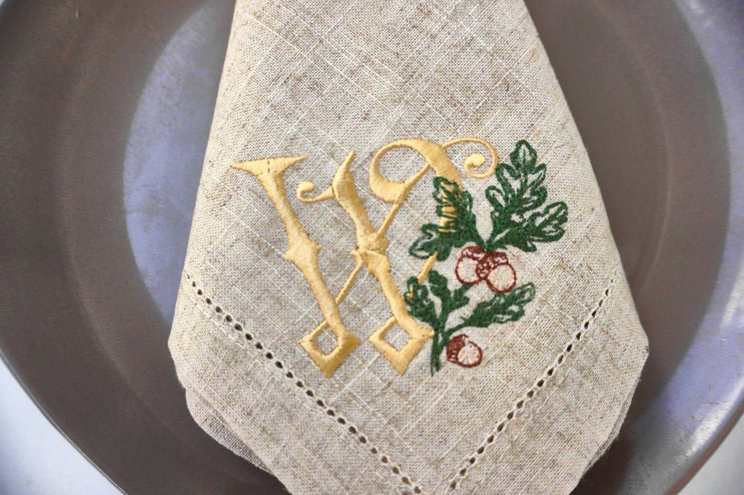 #067 | Golden Monogram with Oak Leaf and Acorns | Personalized