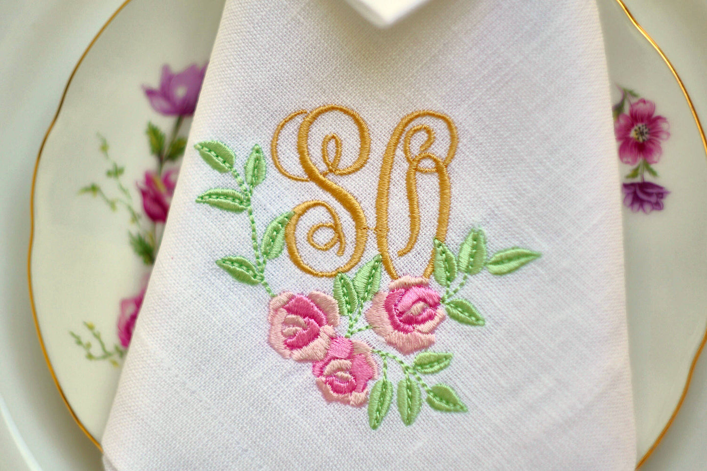 #100 | Golden Script with Pink Rose Garland | Personalized