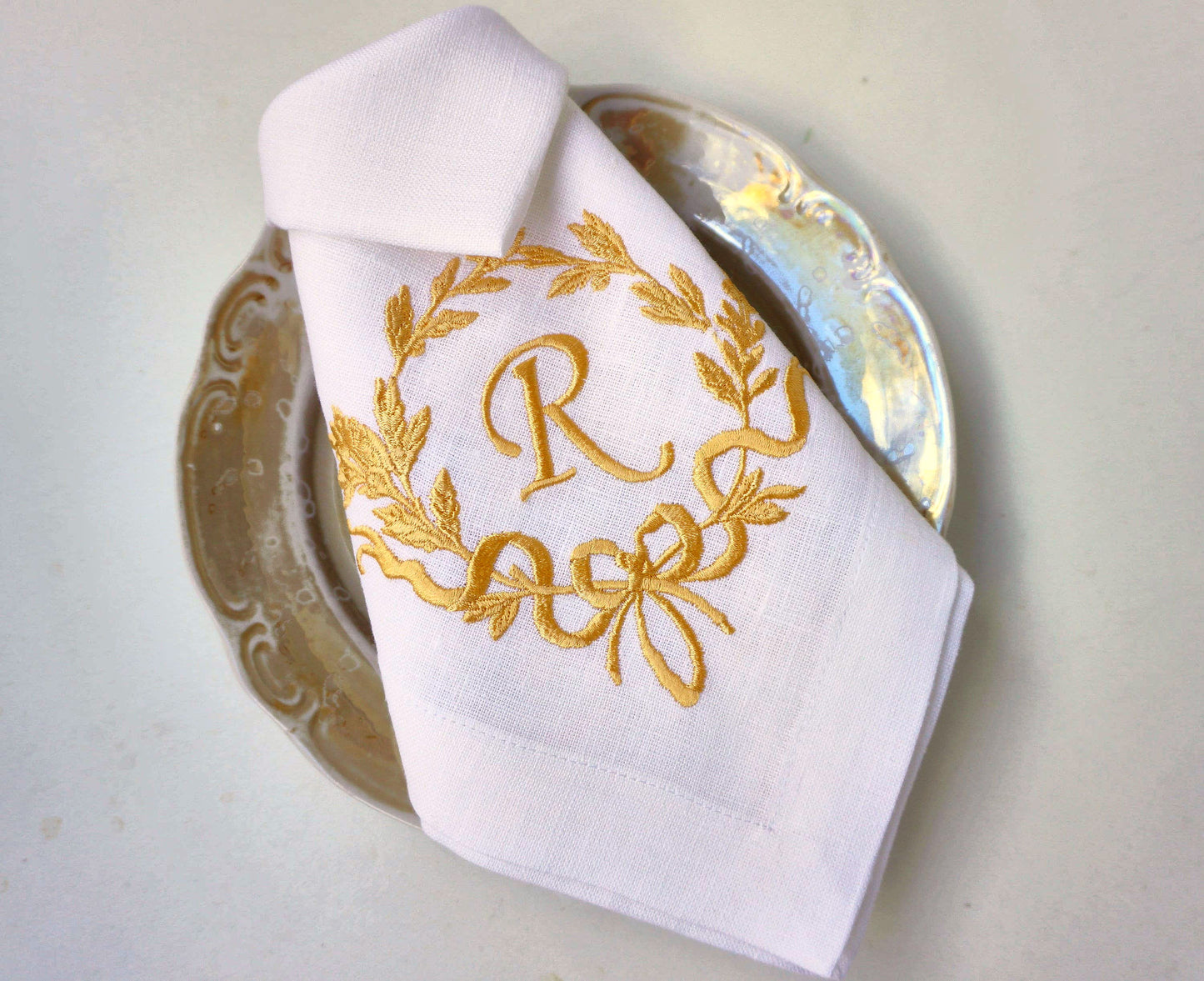 #018 | Golden Laurel Wreath with Ribbon Monogram | Personalized