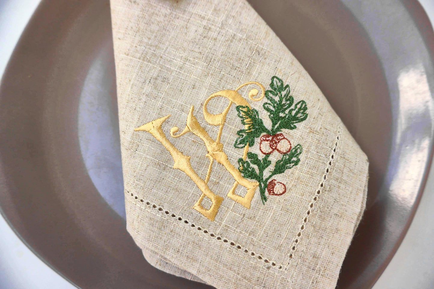 #067 | Golden Monogram with Oak Leaf and Acorns | Personalized