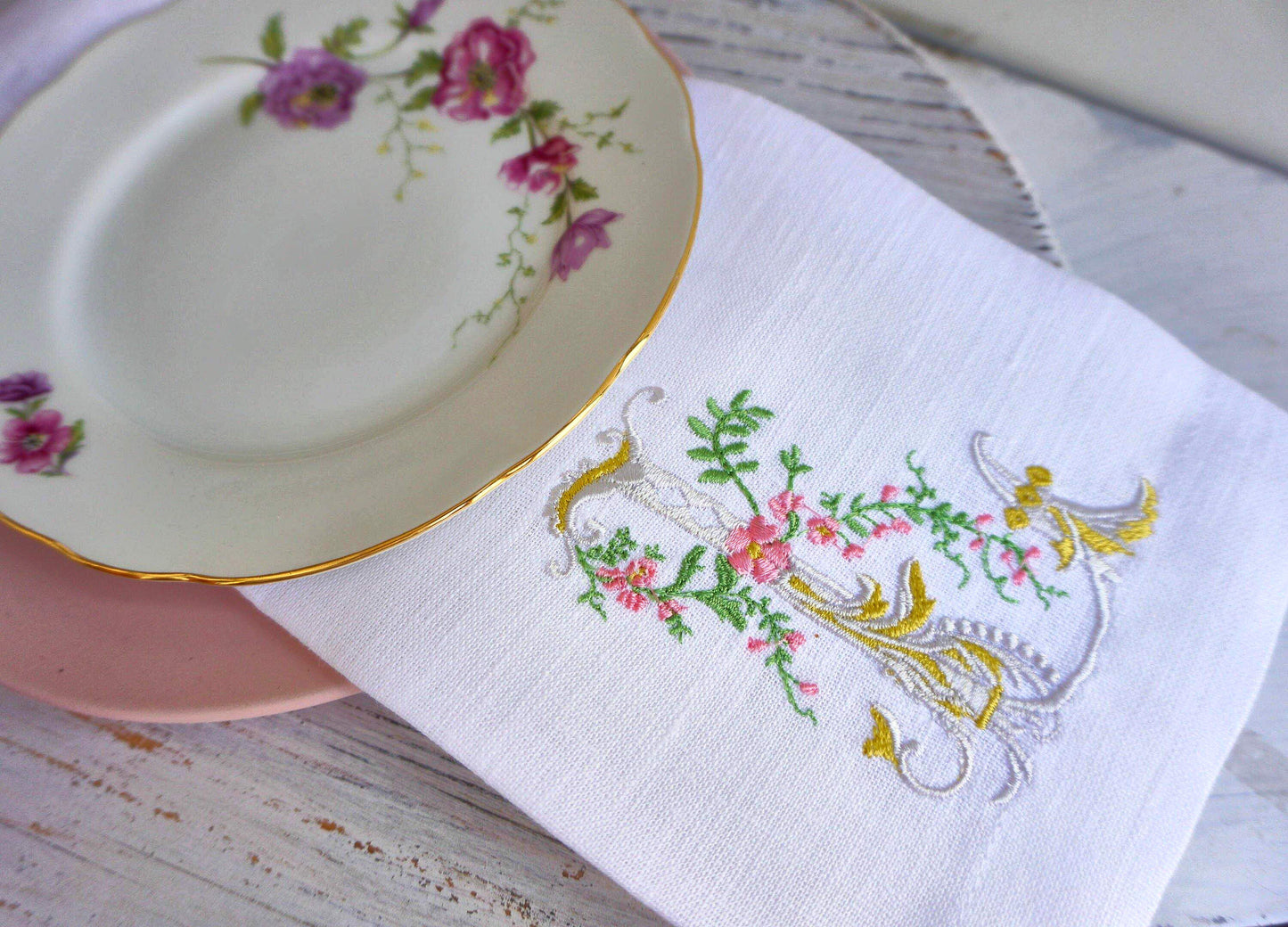 #022 | Pastel Floral Scroll Monogram Trio | Personalized