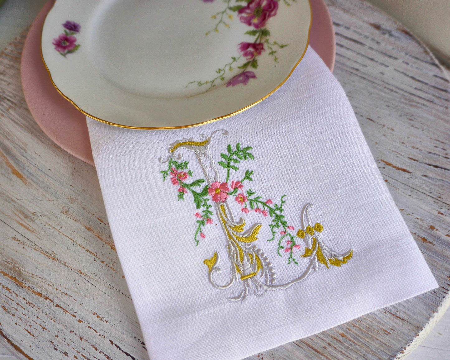 #022 | Pastel Floral Scroll Monogram Trio | Personalized