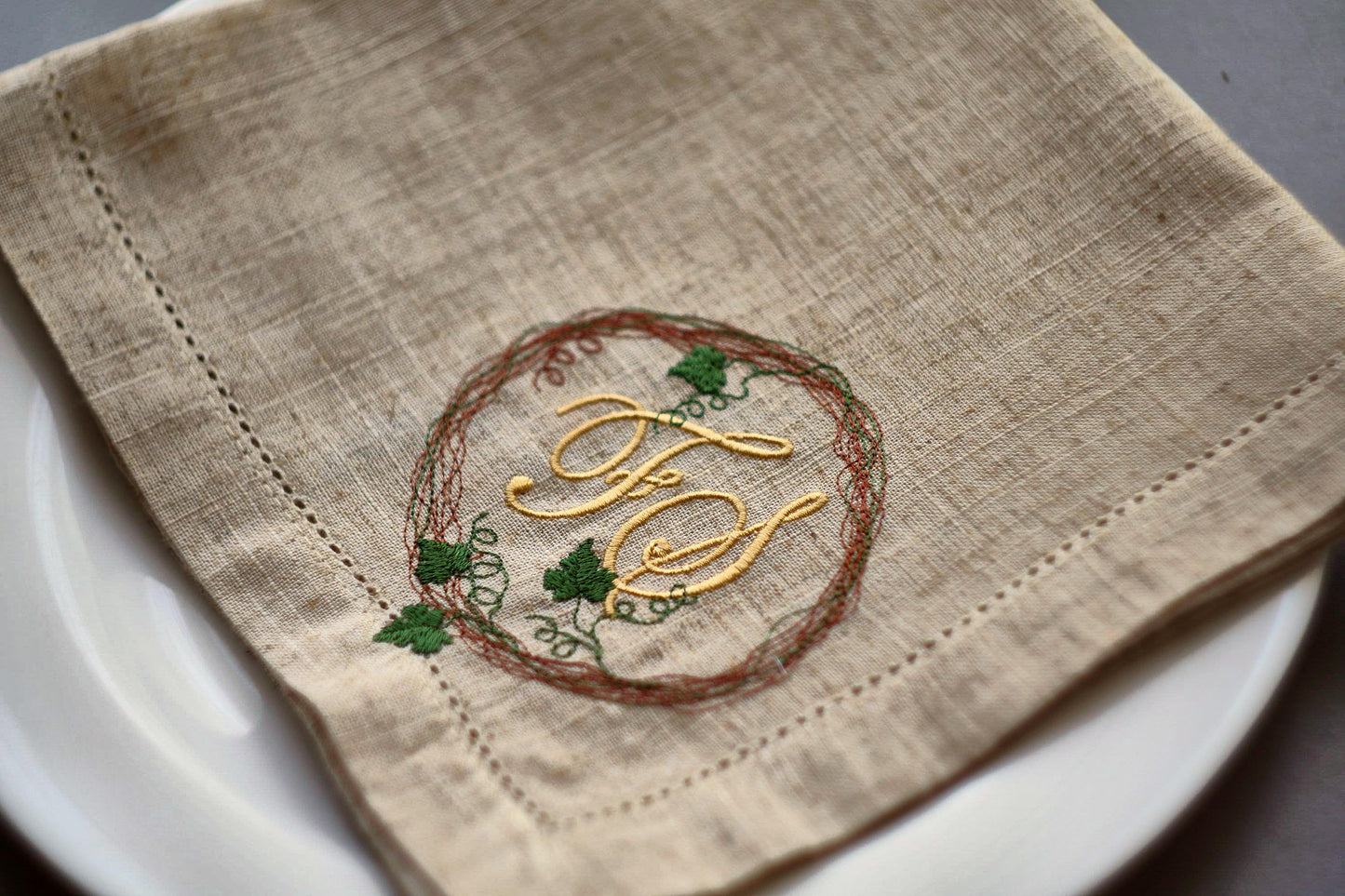 #013 | Golden Vine Monogram in Rustic Wreath | Personalized