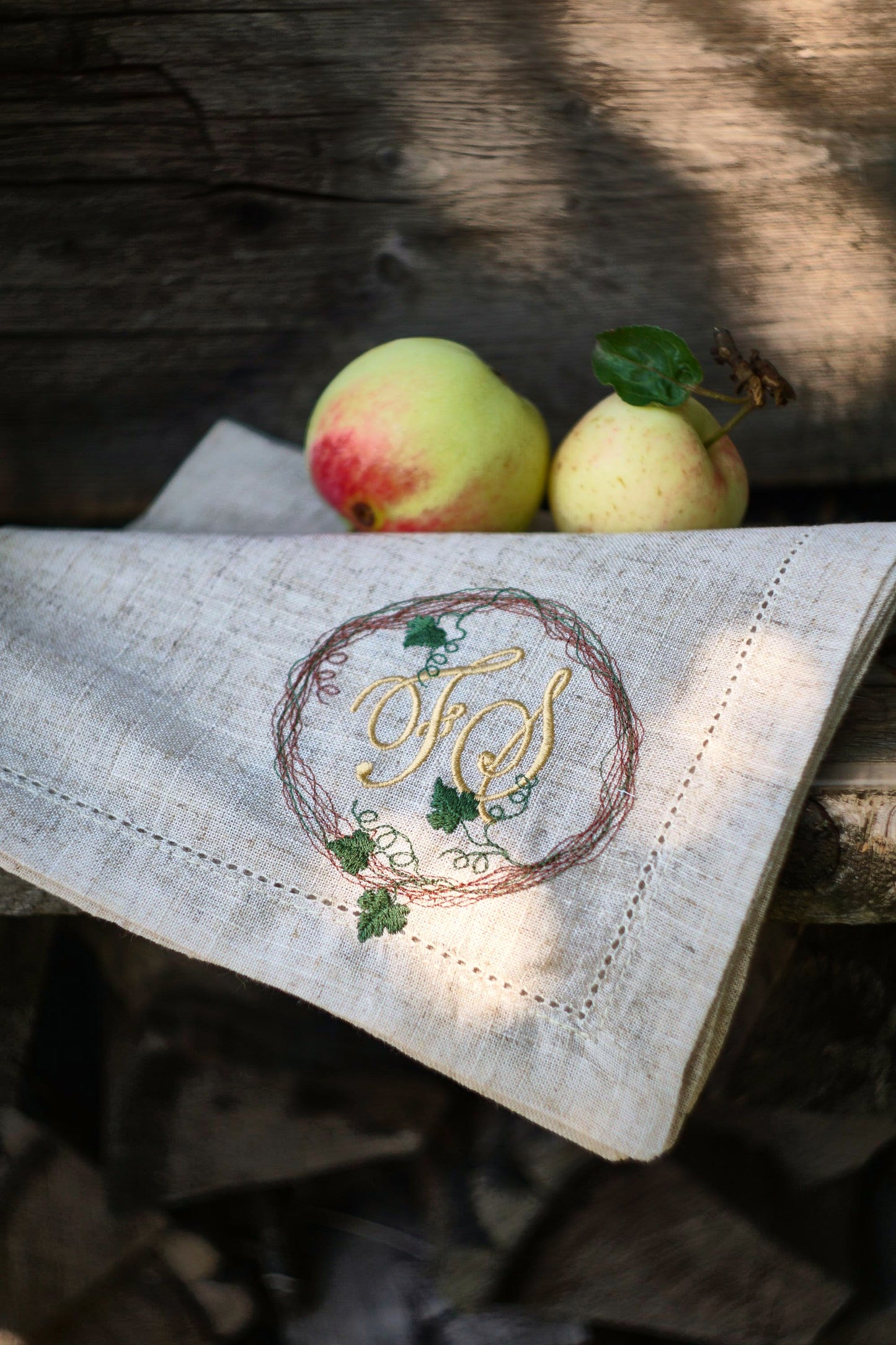 #013 | Golden Vine Monogram in Rustic Wreath | Personalized