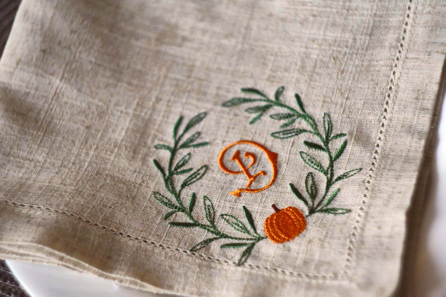 #060 | Pumpkin Laurel Wreath with Autumn Monogram | Personalized