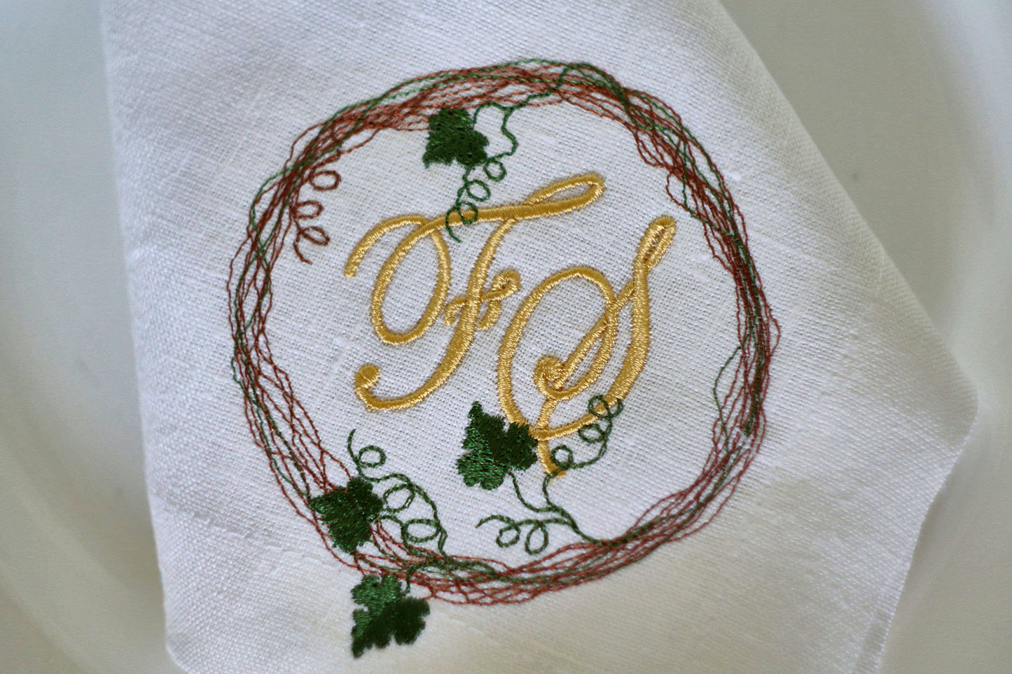 #013 | Golden Vine Monogram in Rustic Wreath | Personalized