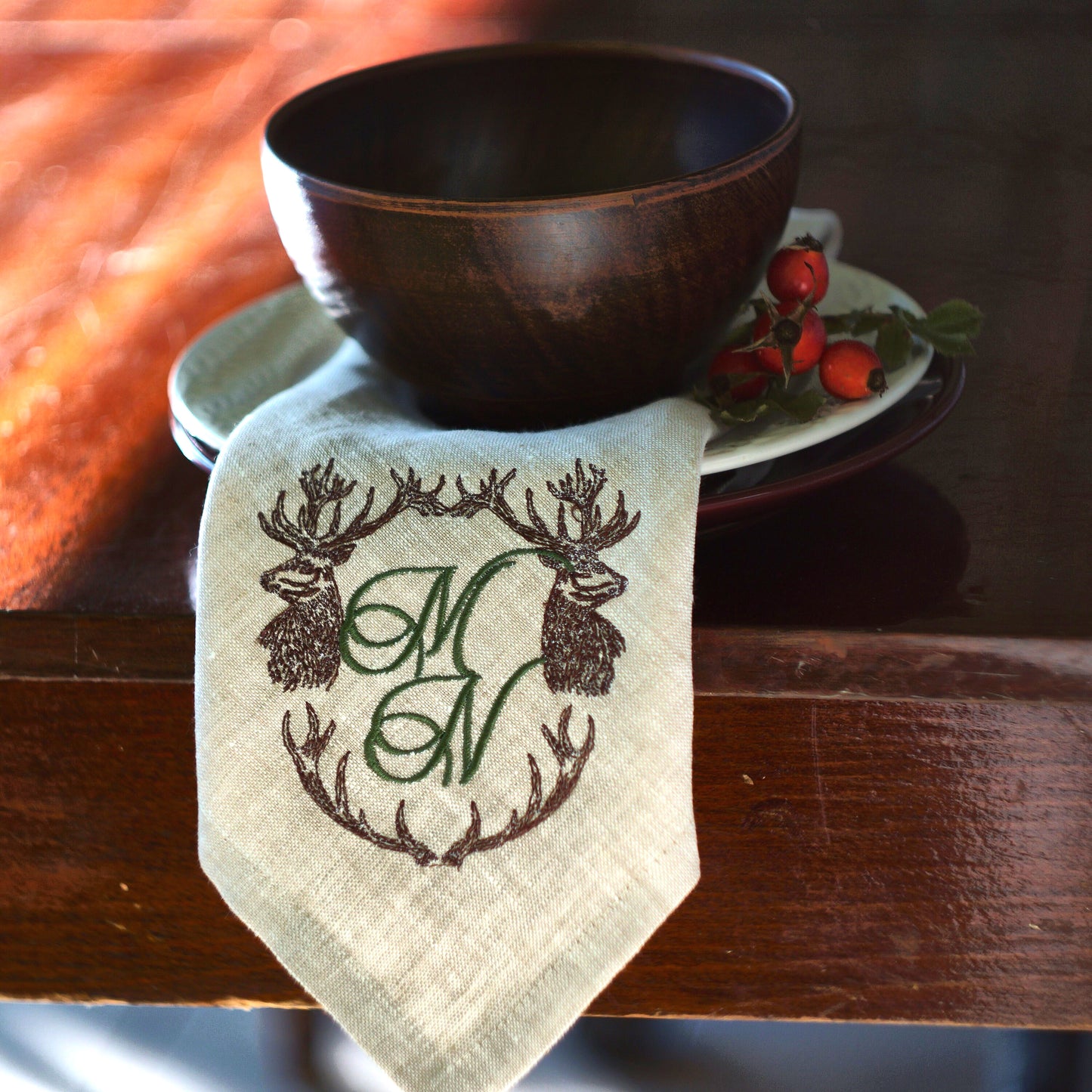 #030 | Monogram with Antler Crest and Twin Stags | Personalized