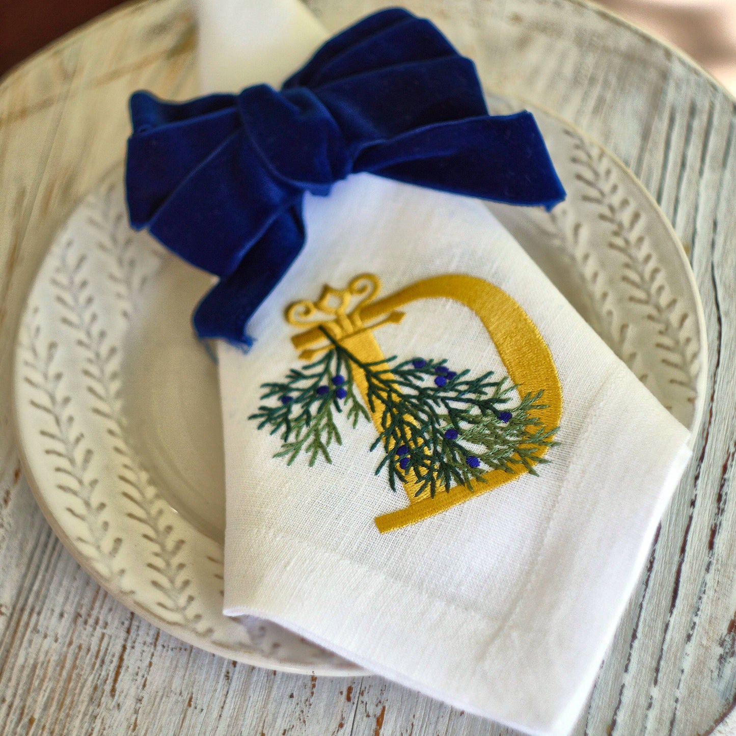 #083 | Holiday Monogram with Juniper and Bow | Personalized