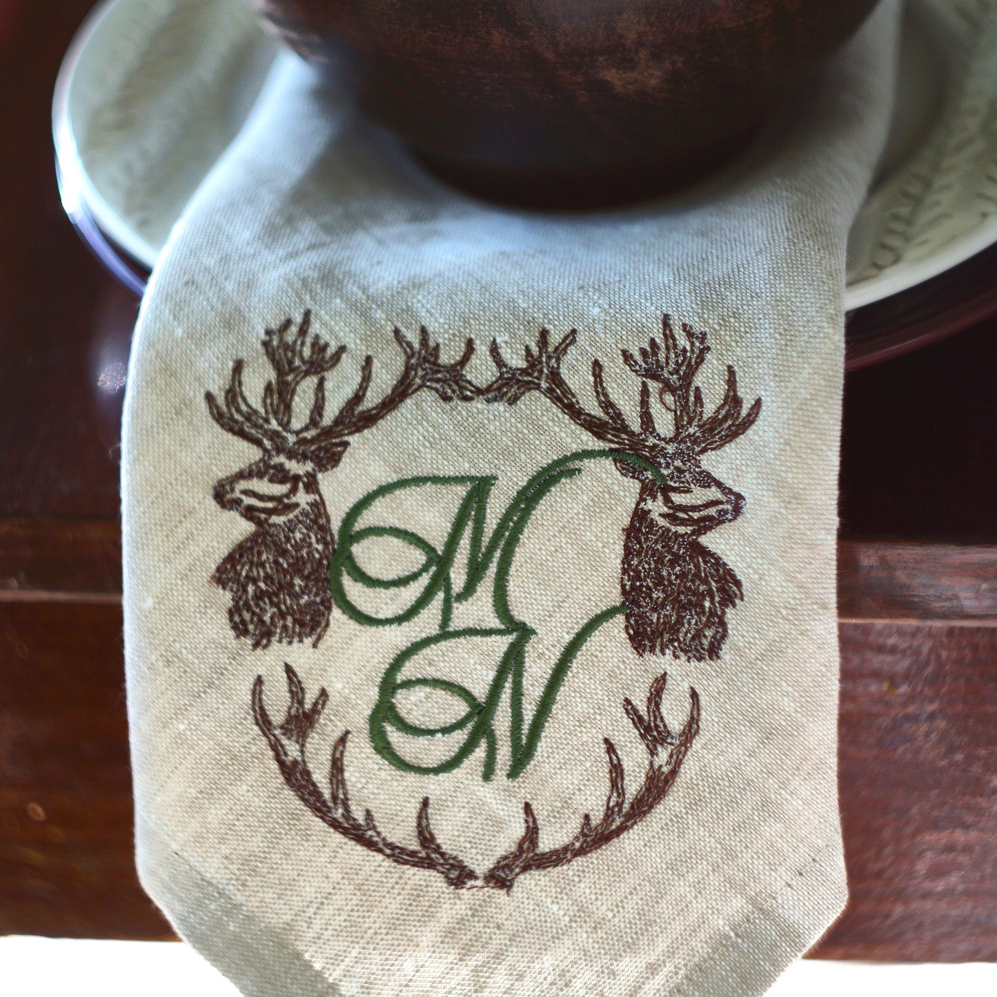 #030 | Monogram with Antler Crest and Twin Stags | Personalized