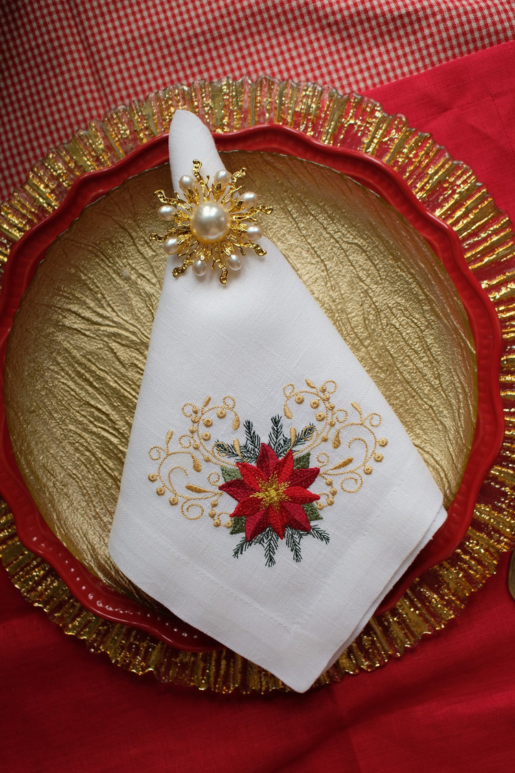 #084 | Christmas napkin with poinsettia | Linen napkins