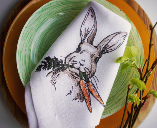 #058 | Easter Bunny with carrots | Linen napkins