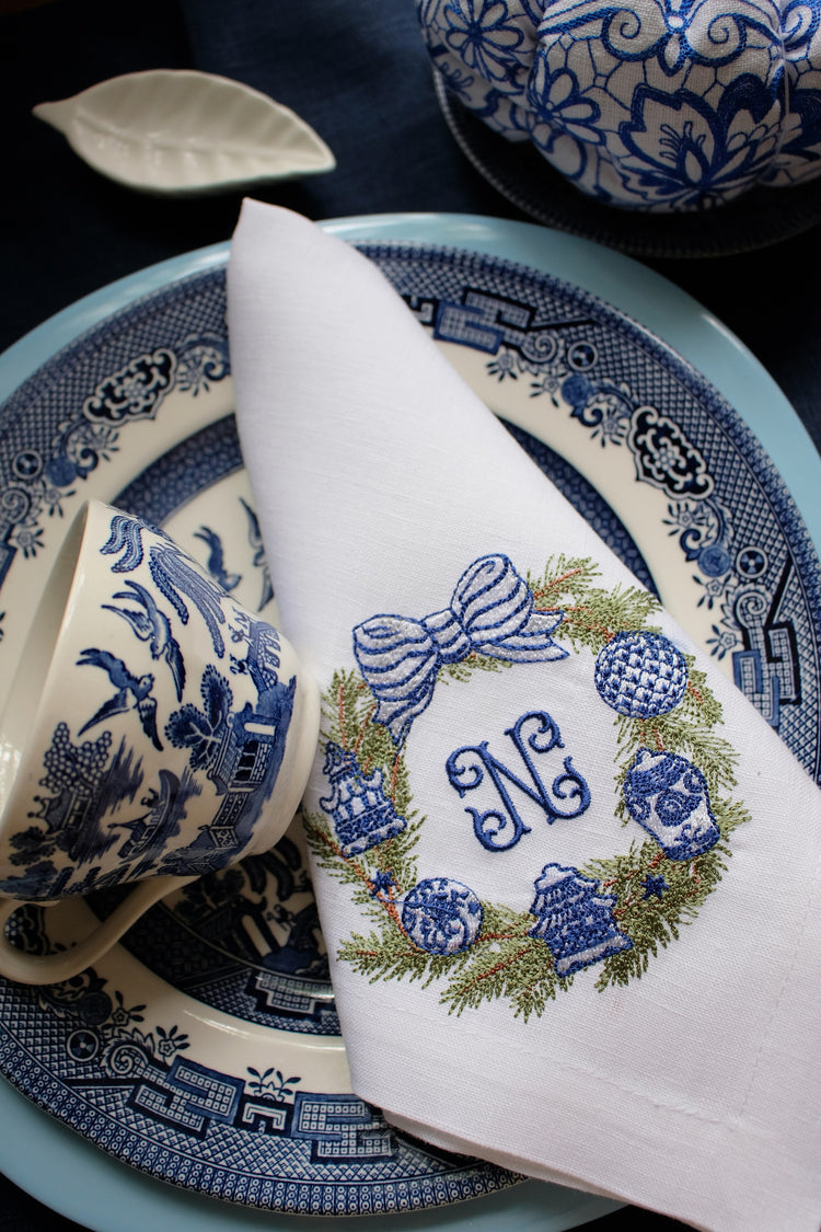 #096 | Blue Chinoiserie | Personalized | Linen napkins