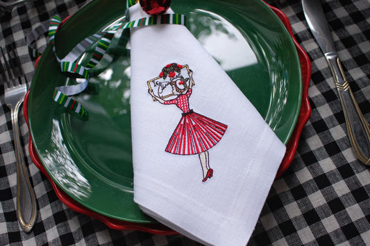 #037 | Christmas napkin with lady | Linen napkins