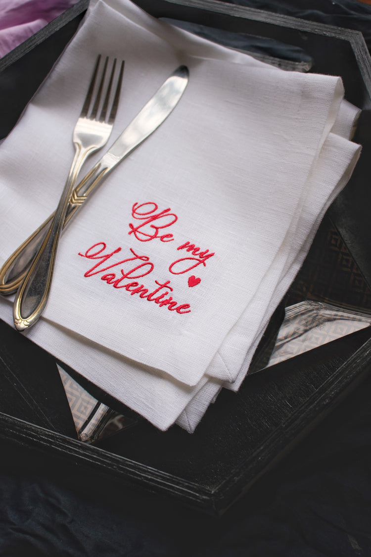 #005 | Embroidered cocktail napkins for Valentine's Day | Linen napkins