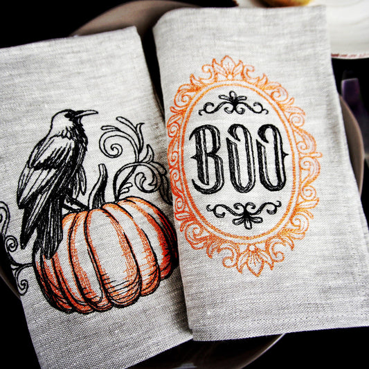 linen napkins halloween, table linens, embroidered napkins, table decoration, halloween Pumpkin Cloth Dinner Napkins, pumpkin napkins