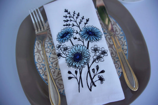 Embroidered Napkins Floral, linen napkins, table decoration, Embroidered Cloth Dinner Napkins, floral napkins, Wedding napkins