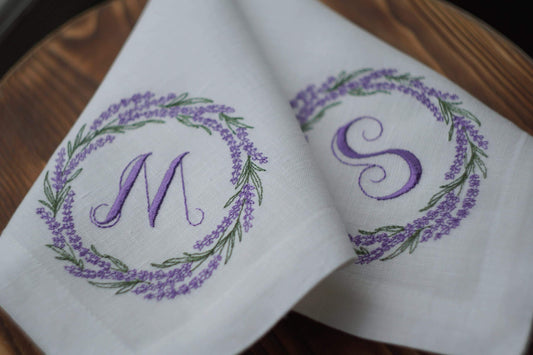 monogrammed napkins, personalized napkins, dinner napkins embroidered, lavender linen napkins, table decoration, Embroidered Cloth  Napkins