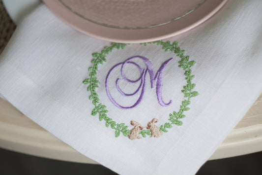 Monogrammed Embroidered Linen Napkins, Personalized Napkins, Easter napkins, Hostess Gift, table decoration, Cloth Dinner Napkins