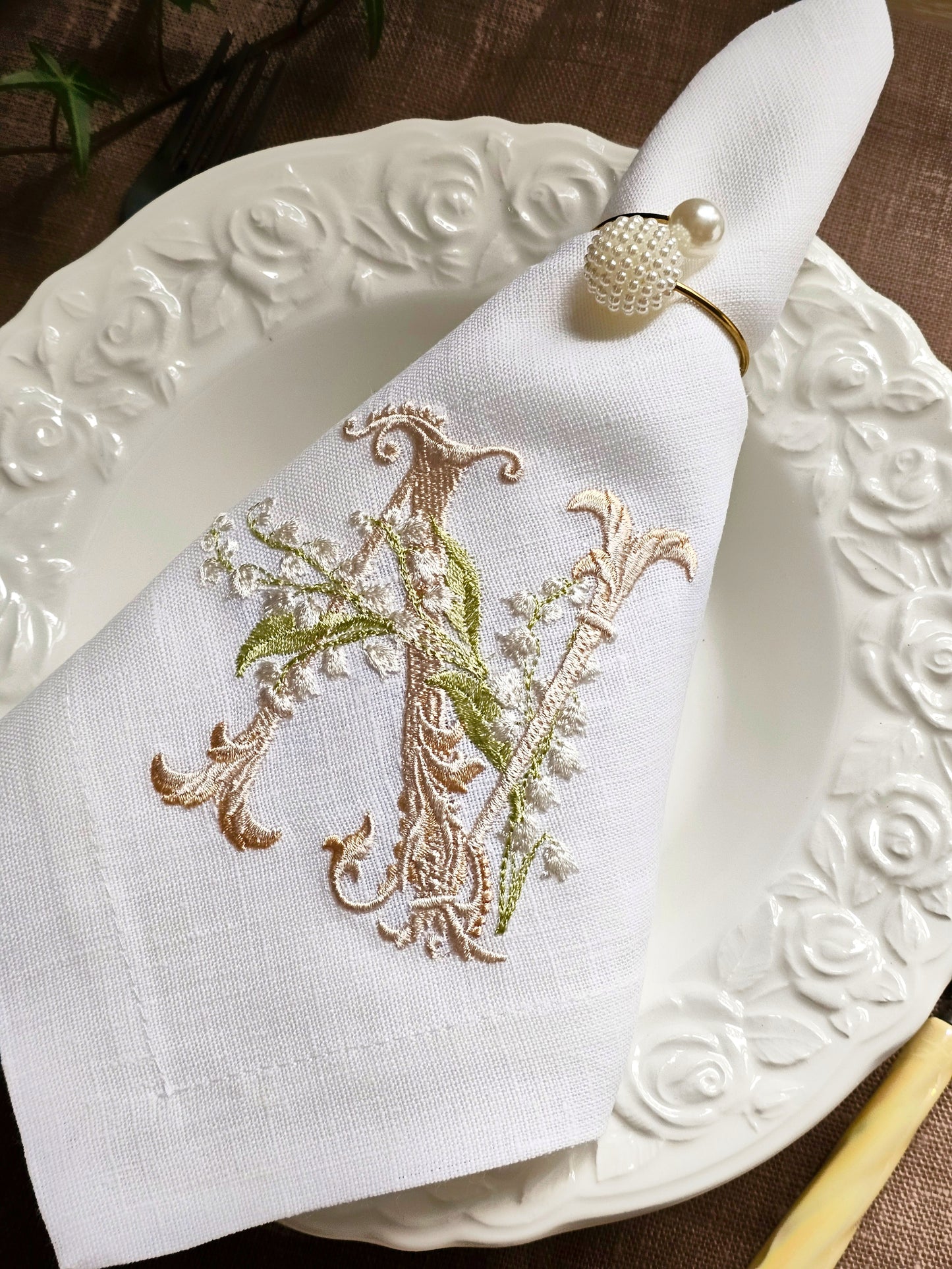 #128 | Ornate Monogram with Lily-of-the-Valley | Personalized