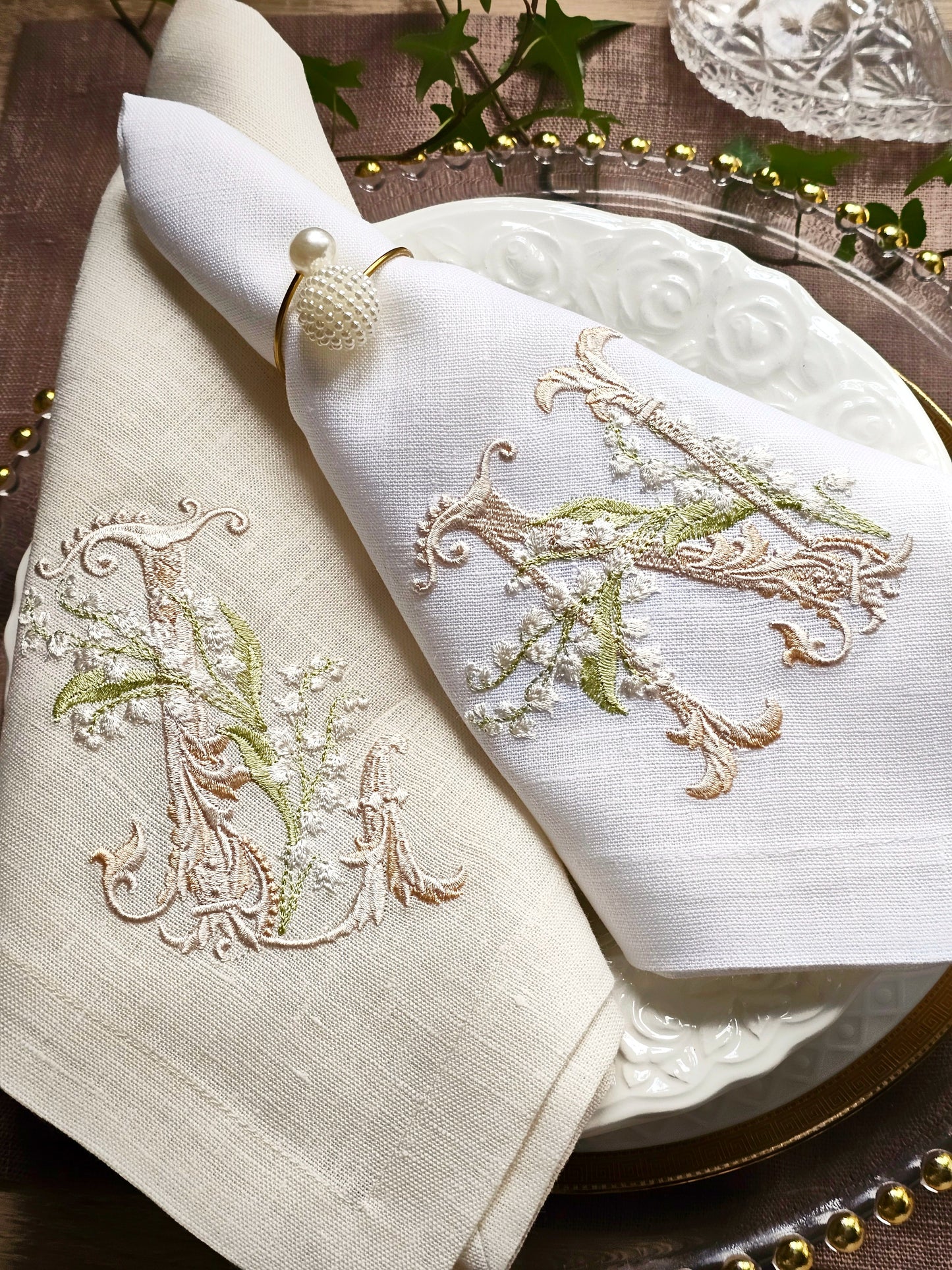 #128 | Ornate Monogram with Lily-of-the-Valley | Personalized