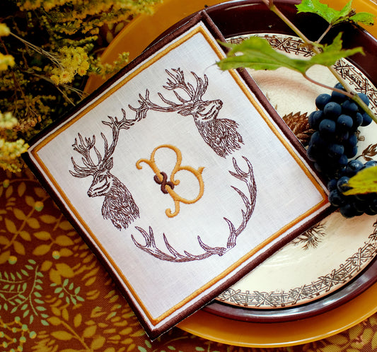 #077 | Stag Crest with Monogram and Antler Frame | Personalized