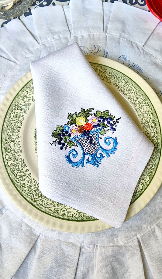 #107 | Scrolled Blue Basket with Garden Flowers