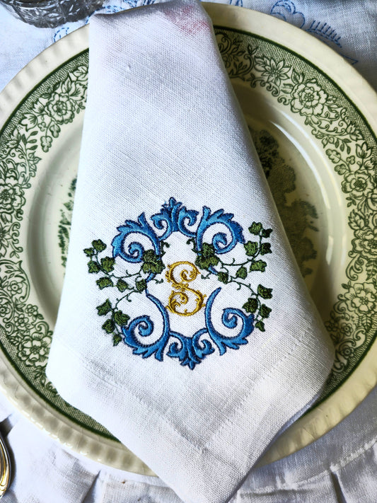 #108 | Blue Scroll Crest with Ivy Garland | Personalized