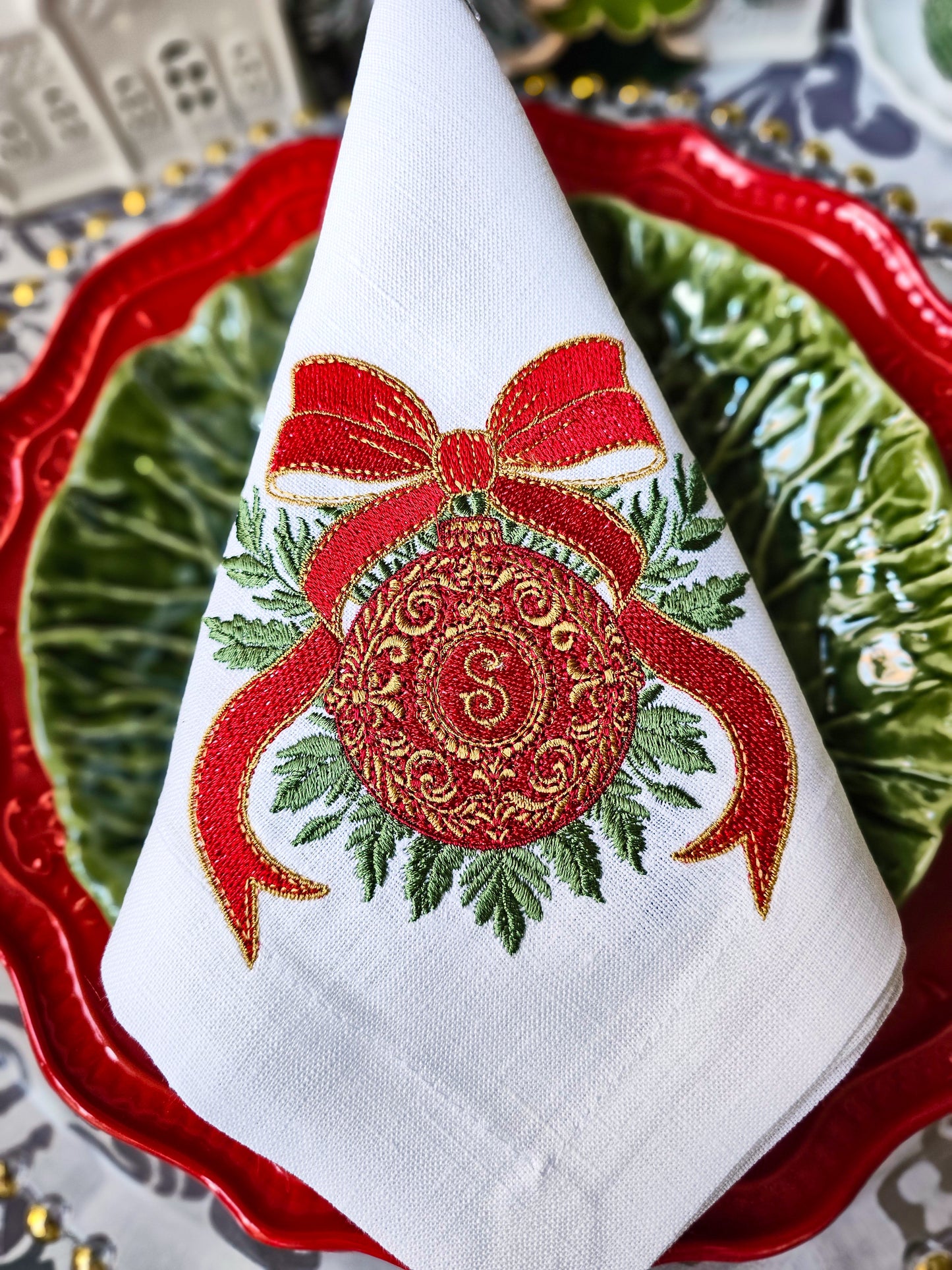 #124 | Baroque Christmas Ornament with Scarlet Bow | Personalized