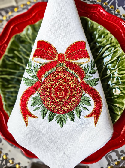 #124 | Baroque Christmas Ornament with Scarlet Bow | Personalized