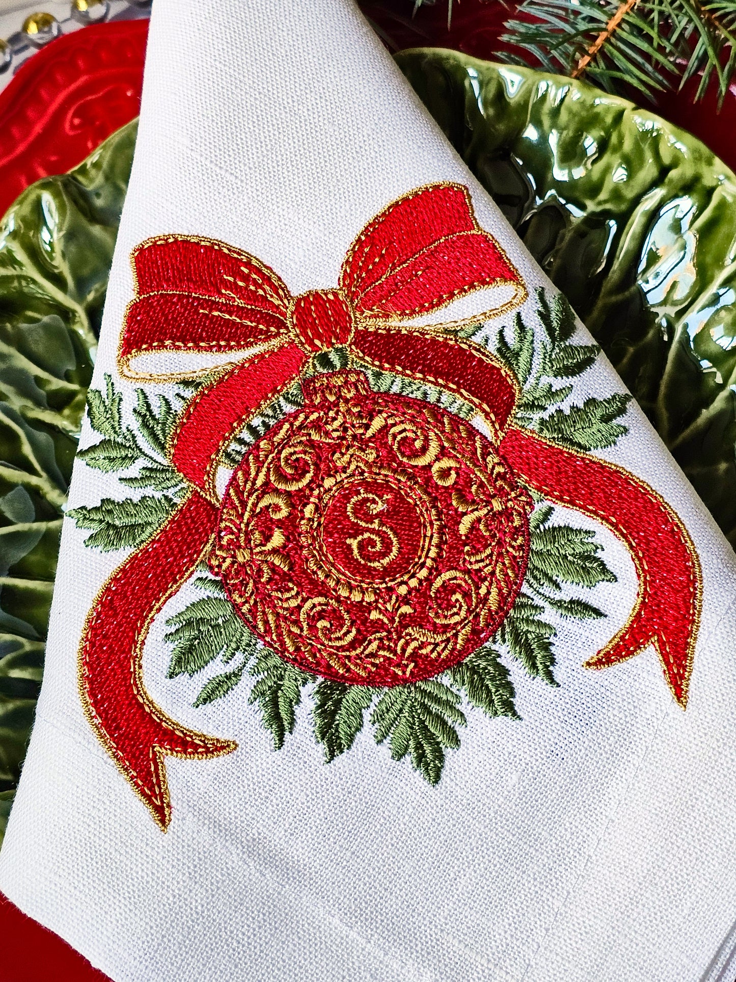 #124 | Baroque Christmas Ornament with Scarlet Bow | Personalized