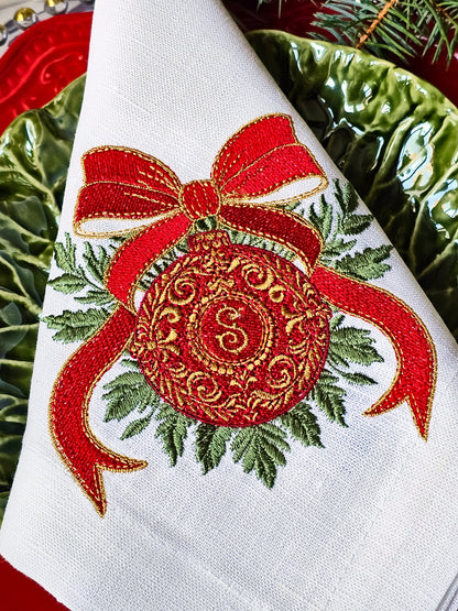 #124 | Baroque Christmas Ornament with Scarlet Bow | Personalized