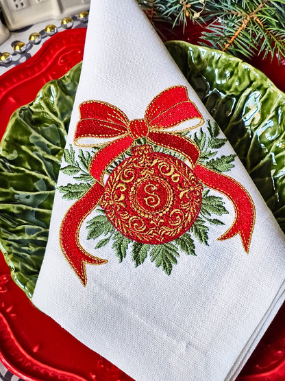 #124 | Baroque Christmas Ornament with Scarlet Bow | Personalized