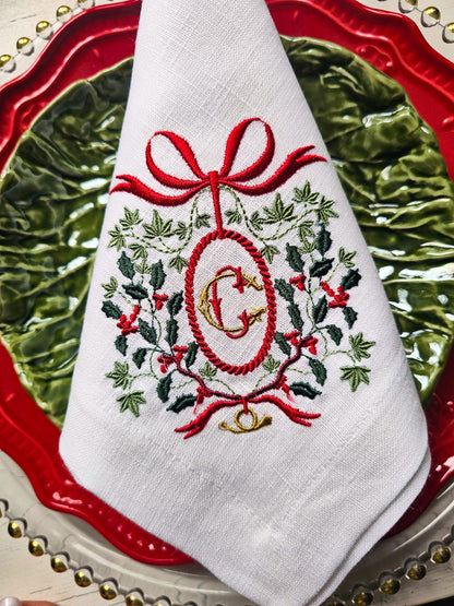 #125 | Holly Monogram Wreath with Scarlet Bow | Personalized